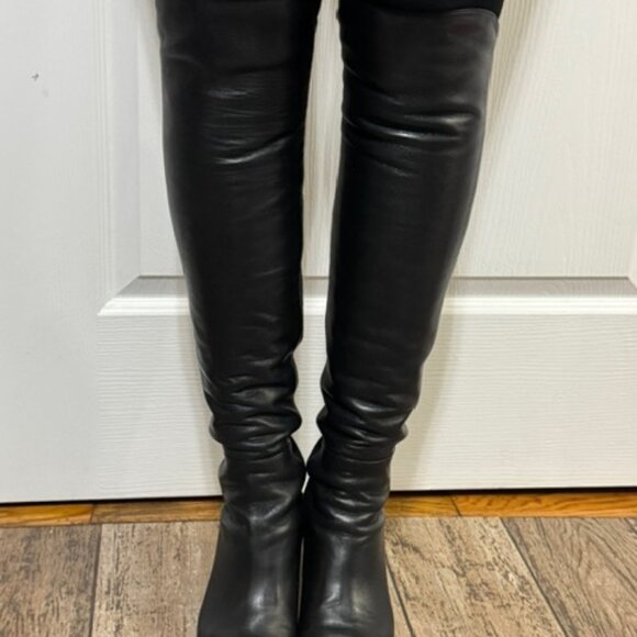 Stuart Weitzman Blaire over the knee black leather Wedge boots size 9 - Picture 4 of 16